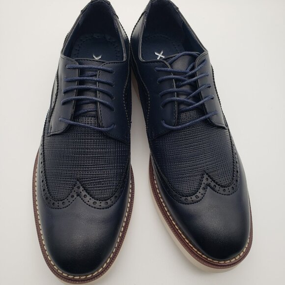 XRAY Men’s Wingtip Oxford Navy Blue Shoes, Size 8 (new in box) - Picture 2 of 4